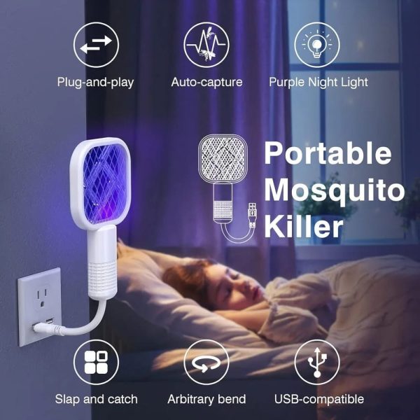Mini Usb Rechargeable Mosquito Racket With Uv Light For Indoor/outdoor Use, Home, Office, Travel & Camping